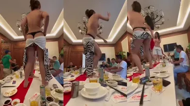 有钱就是潇洒 请朋友吃个饭 叫几个妹子跳脱衣舞助助兴