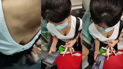 【高抄奶子】广东地铁近距离高抄大奶子飞机场 走光露点 (17)
