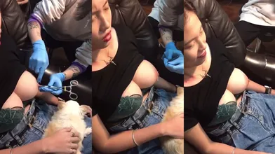 高颜纹身妹纸 网上直播穿孔打乳环