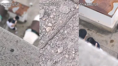 河北定州凤祥园天台爱情故事，楼顶上一情侣激情野战被人拍下疯传！