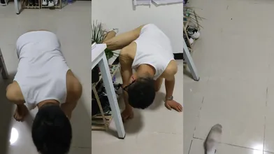 直男渴望被调教,找到一个男主人被遛狗,学狗撒尿,钻裆羞辱
