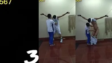 天菜篮球直男体育生被同班的小个子绑起来虐玩调教