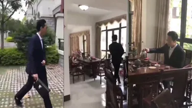 真实 有对话 总裁老公下班回家操干骚老婆 饭等下做 我想操你了 你躺桌上去