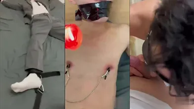 大仙捆绑小明强制虐玩正装play踩射大鸡