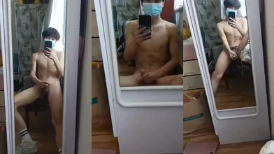 粗吊大学生对着镜子打桩机视频