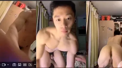 超帅肌肉男健身教练被女记者采访射精