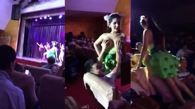 TS美妖歌剧舞表演，钱到位任你摸胸，现场还不少大叔给钱摸了！